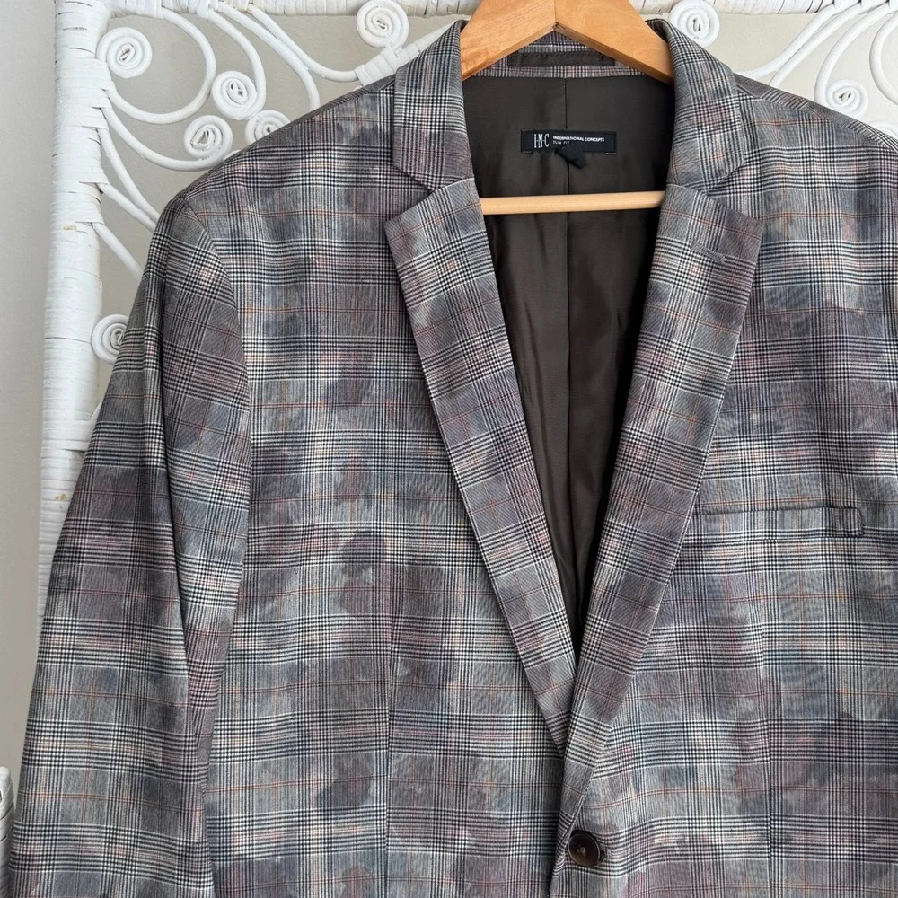INC Mens Blazer Sport Coat Large Camo Print Slim Fit Dinner Jacket Party Suit